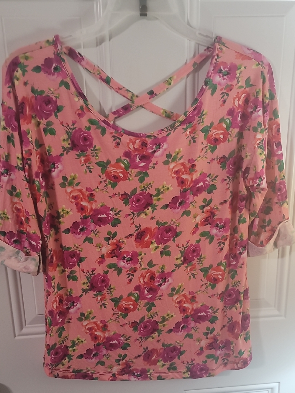 Pink Floral Crisscross Back Tunic Top